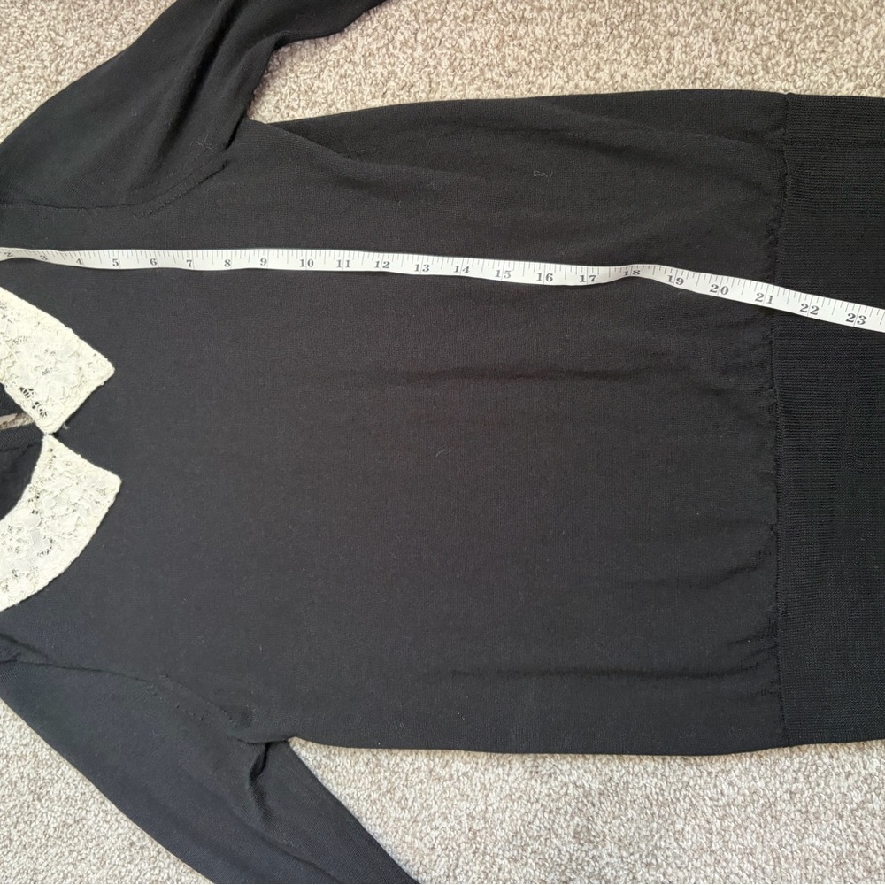 J. Crew Black Merino Wool Sweater with Lace Collar - Picture 7 of 7